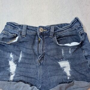 Justice Girl Distressed Denim Jean Shorts Medium Wash Size 16 Rolled Cuff 609885